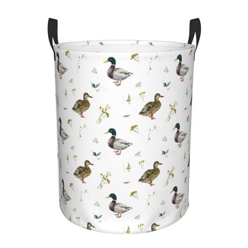 Laundry Basket Cute Mallard Duck Room Decor,Round Laundry Hamper Waterproof Dirty Clothes Hamper Collapsible Laundry Baskets With Handles,Toy/Clothes Storage Basket For Home Dorm Bathroom Decor - color: Cute Mallard Duck