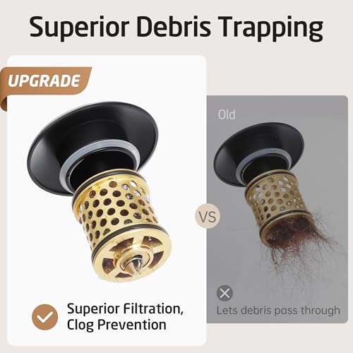 KES Bathroom Sink Drain with Overflow, All Metal Pop Up Drain for Bathroom Sink Stopper with Brass Strainer Basket Hair Catcher Anti Clog Rustproof 18/8 Stainless Steel Matte Black, S2018A-BK - color: Matte Black, style: WITH Overflow