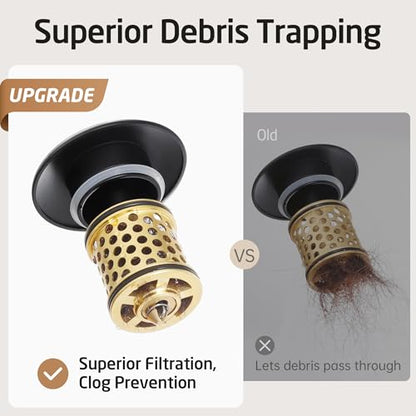 KES Bathroom Sink Drain with Overflow, All Metal Pop Up Drain for Bathroom Sink Stopper with Brass Strainer Basket Hair Catcher Anti Clog Rustproof 18/8 Stainless Steel Matte Black, S2018A-BK - color: Matte Black, style: WITH Overflow