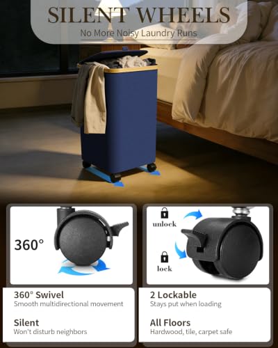 Laundry Hamper with Wheels, 75L Rolling Laundry Basket, Removable Inner Bag - color: Blue, size: 75L