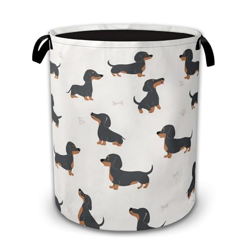 Dachshund Dog Laundry Basket Collapsible with Handles,Grey Paws Waterproof Oxford Cloth Hamper,16 x 20.8 Inch Storage Organizer for Bathroom Bedroom Dorm - color: Dachshund Dog,Grey Paws