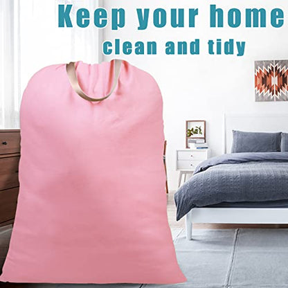 LOLOMLO Extra Large Canvas Laundry Bags with Handles & Drawstring Closure, Heavy Duty Tears Resistant Clothes Storage Travel Bags, Machine Washable Multi Use Laundry Bag liner for Laundry Hamper - 25.5 x 34 in - Pink - color: Pink