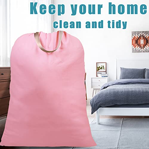 LOLOMLO Extra Large Canvas Laundry Bags with Handles & Drawstring Closure, Heavy Duty Tears Resistant Clothes Storage Travel Bags, Machine Washable Multi Use Laundry Bag liner for Laundry Hamper - 25.5 x 34 in - Pink - color: Pink