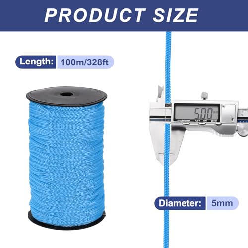 MECCANIXITY 3/16 Inch Braided Polypropylene Rope 328ft Lake Blue - color: Lake Blue, size: 3/16 Inch