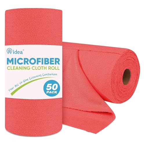 AIDEA Red Microfiber Cleaning Cloth Roll-50PK, Paper Towels 11.5"×11.5" - color: Red