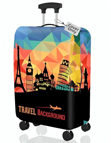 Stretchable Luggage Cover Black Multicolor Size L 26-28 Inch Suitcase Protector, Washable Waterproof Elastic Travel Cover, Scratch Resistant Dustproof Sleeve with Bottom Zipper for Hard Shell Bags - color: Multicolor, size: L (26-28 inch)