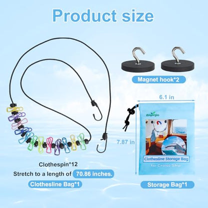 Magnetic Clothesline for Cruise Ship Cabin Approved - Portable Travel Clothes Line,Strong Rubber Coated Non-Scratch Magnets,Travel Clothesline for Cruise Ship Essentials(Updated Stronger Magnets)