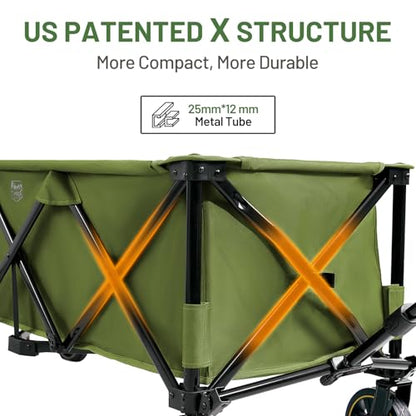 Timber Ridge 51.2'' Extended Collapsible Wagon Cart with Brakes - color: Green, size: 400L