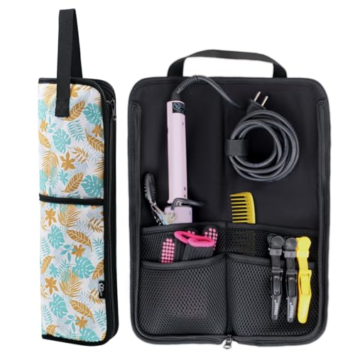 WK IEASON Curling Iron Travel Case Heat Resistant Hair Tools Travel Bag - color: Leavies-Fabric bag