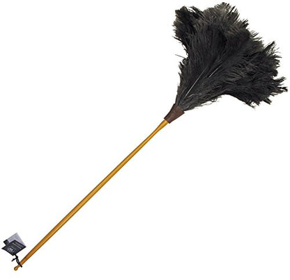 Redecker Premium Ostrich Feather Duster – 43-Inch Waxed Beechwood Handle, Ultra-Soft Natural Feathers for Professional or Luxury Home Cleaning - color: Waxed Beechwood With Black Feathers, 43-inch