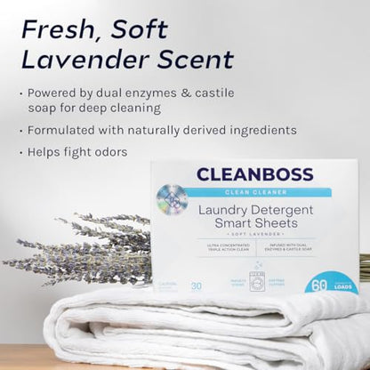 CleanBoss Laundry Detergent Smart Sheets - 30 Sheets - size: 30 Count (Pack of 1)