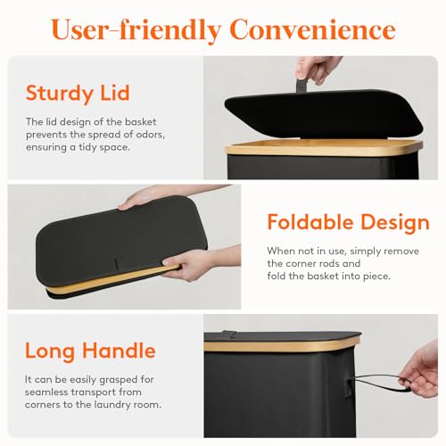 Lifewit 75L Slim Laundry Hamper with Lid and Removable Bag, Black - color: Black, size: 75L