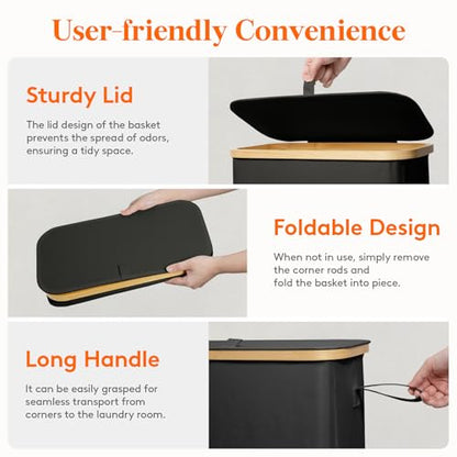Lifewit 75L Slim Laundry Hamper with Lid and Removable Bag, Black - color: Black, size: 75L