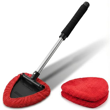 TAKAVU Window & Windshield Cleaner, Extendable, 3 Microfiber Pads (Red) - color: Red