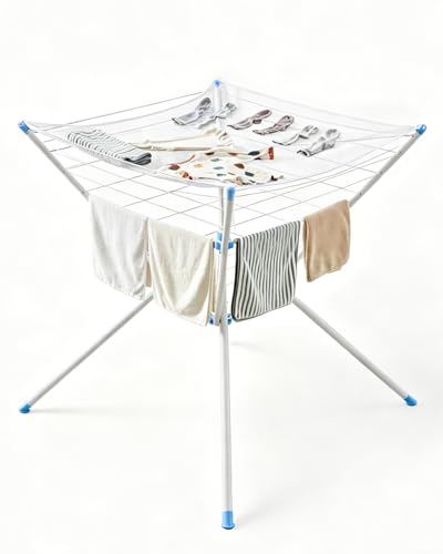 JS HANGER Clothes Drying Rack with Mesh Top, Foldable Laundry Drying Rack Indoor Outdoor, Space-Saving Flat Air Drying Rack for Sweater, Delicates, Small Items & Everyday Clothes - size: Large