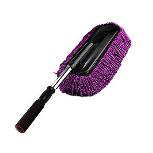 Removable Telescopic Car Wax Drag Nano Fiber Wash Brush Dusting Tool Mop Dash Duster Exterior Interior Cleaning Kit (Premium Duster 1 Pcs Set, Purple) - color: Purple, size: Premium Car Duster 1 Pcs Set