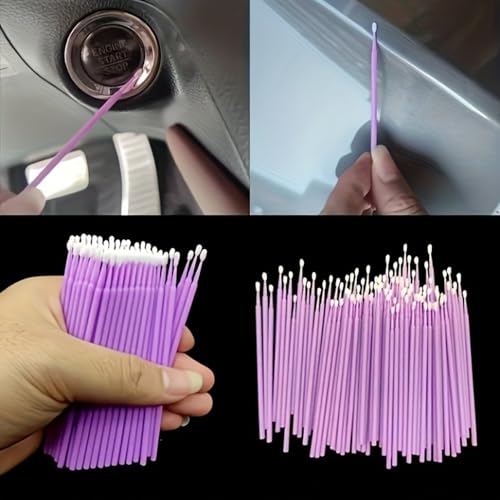 100PCS Mini Detail Brushes Purple Micro Applicators Fine Tip Cleaning Swabs with Clear Pouch for Adult Car Air Vent Detailing Model Craft Paint Repair