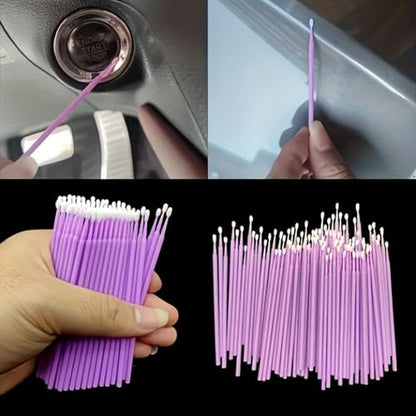 100PCS Mini Detail Brushes Purple Micro Applicators Fine Tip Cleaning Swabs with Clear Pouch for Adult Car Air Vent Detailing Model Craft Paint Repair