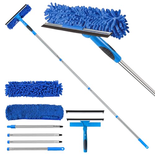 67" Window Squeegee for Window Cleaning with Extension Pole, 3-in-1 - color: Blue