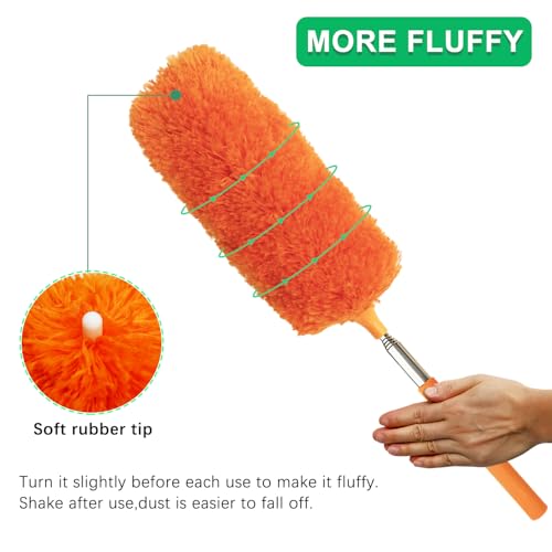 2 Pack Small Washable Microfiber Feather Duster, Microfiber Head, 13" to 30" Extendable Pole, Cleaning Tool for Office, Car, Computer, Furniture
