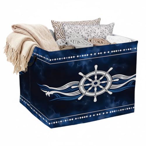 Navy Blue Sailboat Laundry Hamper 56L Large Laundry Basket with Handles, Foldable Clothes Hamper for Bedroom Bathroom, Decorative Toy Storage Bin, Home Decor Organizer for Blankets, Towels & Toys. - color: Navy Blue Sailboat