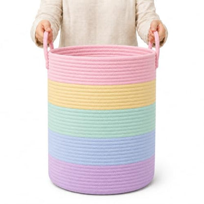OrganiHaus Rainbow Laundry Basket & Hamper, Nursery Playroom 52L - color: Rainbow Pastel, size: Tall