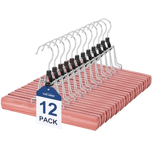 TOPIA HANGER 12 Pack Cedar Pants Hangers, Hair Extension Hangers Non Slip Skirt Hanger Wood Clamp with Velvet Padded 360° Swivel Hook for Jeans, Skirts, Trousers, Wigs CT67C - color: Cedar, size: 12 Pack