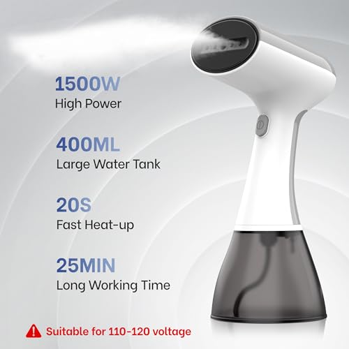 GS01 Handheld Clothes Steamer, 400ml Large Water Tank 1500W Fast Heat Up Portable Travel Wrinkle Remover (White) - color: White