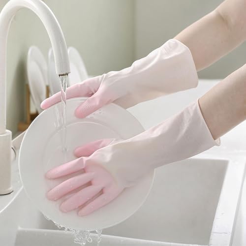 Kitchen Cleaning kit, 3 Pairs Reusable Waterproof Household Dishwashing Cleaning Gloves, 6 PCS Steel Wool Scrubbers with Handle, 5 PCS Crevice Cleaning Brush Set.