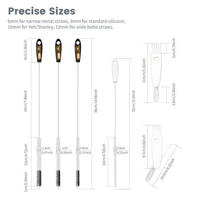 15 Inch Extra Long Black Straw Cleaner Brush Set,5PCS for 20-40oz Stanley - color: Black