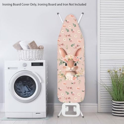 Easter Bunny and Flower Ironing Board Cover Replacement Iron Board Cover Easter Decoration Tabletop Heavy Duty Padded Iron Board Covers with Elastic Edge - color: Bunny and Flower