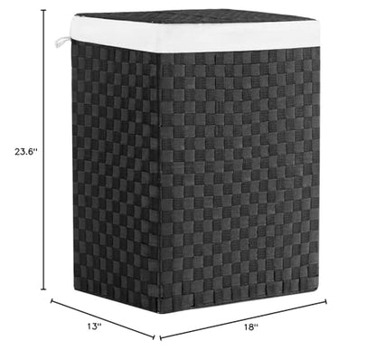 YOUDENOVA Handwoven Laundry Basket Hamper with Removable Liner Bag and Lid - color: Black