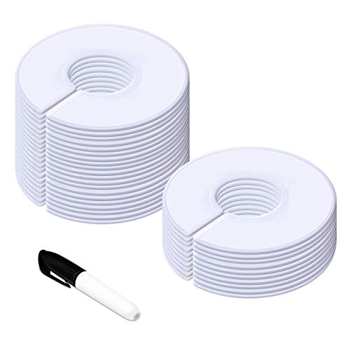 Vantasii 30 Pack White Round Clothing Size Closet Rack Dividers Hangers with 1 Bonus Marker (Outer 3.5”, Inner 1.38” in Diameter) - color: 30 Pack/White