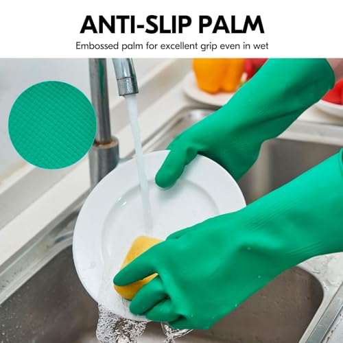Vgo... Latex Reusable Household Gloves,Cleaning Gloves,Long Cuff (HH4601,L) - color: Green, size: Large