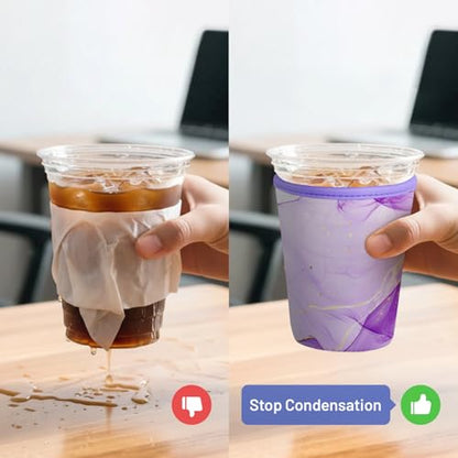 Iced Coffee Sleeve Reusable Neoprene Cup Sleeves, Purple Marble - color: Purple Marble
