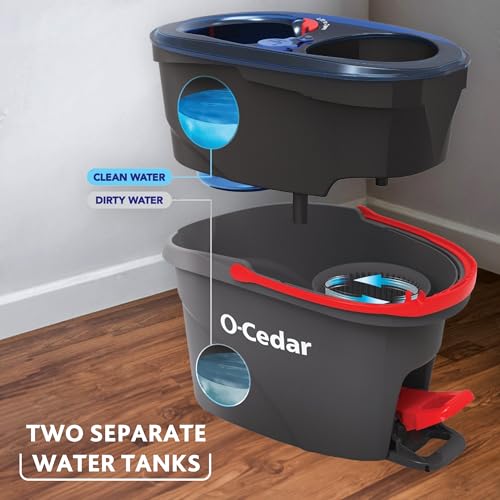 O-Cedar RinseClean Spin Mop & Bucket System | Microfiber Floor Cleaning System | Includes 3 Mop Heads (1 Standard+ 2 Deep Clean Refills) | Machine Washable & Reusable - style: Rinseclean Spin Mop & Bucket + 2 Rc DC Refills