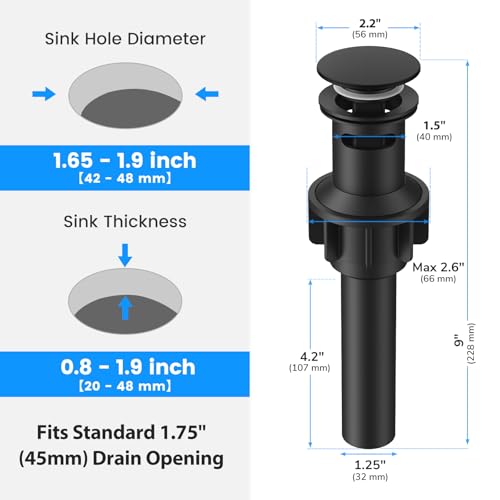 Bathroom Sink Drain with Overflow with Hair Catcher Anti-Clog Sink Strainer - color: Matte Black X 2