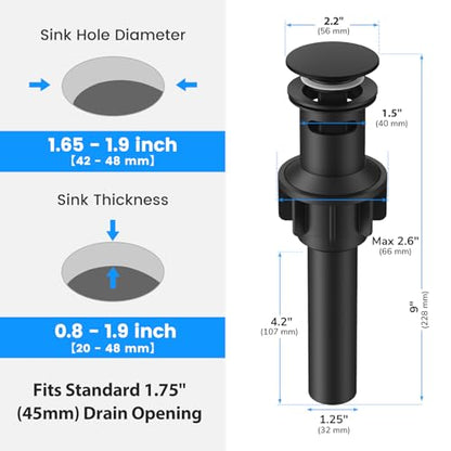 Bathroom Sink Drain with Overflow with Hair Catcher Anti-Clog Sink Strainer - color: Matte Black X 2
