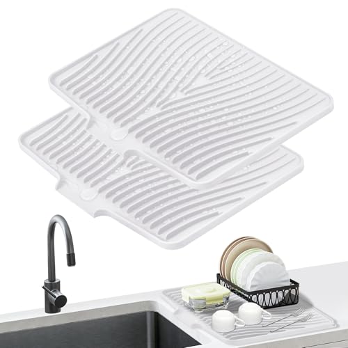 TIKNIK Silicone Dish Drying Mat for Kitchen Counter, White-2pcs, 16" x 12" - color: White-2pcs, size: 16" x 12"
