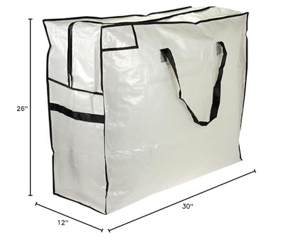 Household Essentials 2622 MightyStor Large Storage Bag with Handles | Clothing and Linen Storage Bag | White Tarp with Black Trim (Pack of 12) - size: Large (Pack of 12)