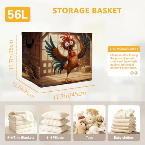 Chickens Laundry Hamper 56L Farms Storage Bin Clothes Basket with Handles - color: Chicken
