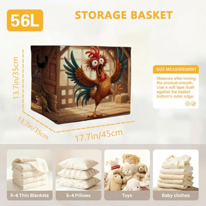Chickens Laundry Hamper 56L Farms Storage Bin Clothes Basket with Handles - color: Chicken