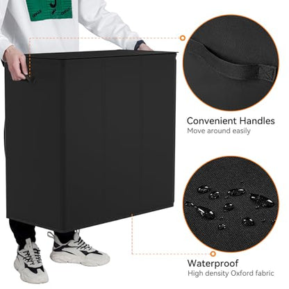 WOWLIVE 180L Laundry Hamper 3 Section, Large Laundry Basket with Lid - color: Black, size: 180l (31.5"L x 12.5"W x 28"H)