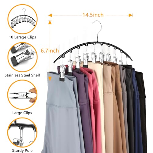 Legging Hangers for Closet Organizer, Hat Hangers for Closet 2 Pack with 10 Clips Holds 20 Leggings, Legging Hanger, Pants Storage Organizer Suitable for Socks, Panties, Underwear, Pants - color: Black