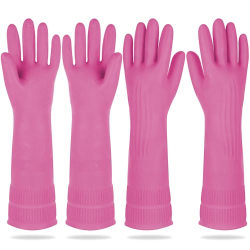 Mamison Rubber Dishwashing Gloves, Non-Slip Kitchen, Pink Large, 2 Pairs - color: Pink, size: Large (Pack of 2)