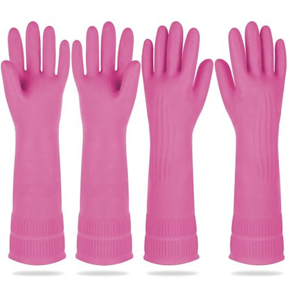 Mamison Rubber Dishwashing Gloves, Non-Slip Kitchen, Pink Large, 2 Pairs - color: Pink, size: Large (Pack of 2)
