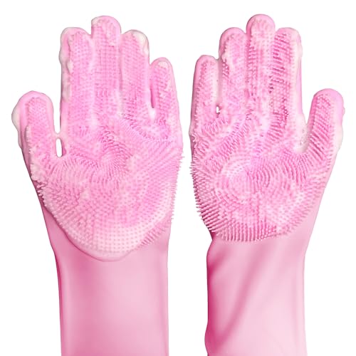 Silicone Magic Gloves : Ultimate Cleaning Gloves for Dishwashing, Kitchen, Pet, and Car - color: Pink