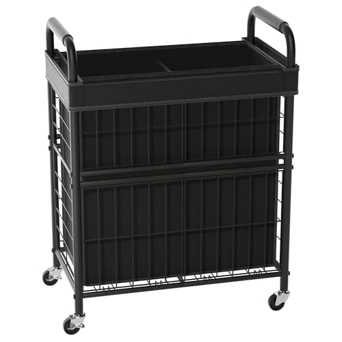 110L Rolling laundry Sorter Hamper Basket 2 Section with Wheels - color: Black, size: 110L