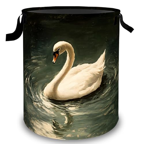 Elegant Swan Laundry Basket Hamper, Organizer Bins Gifts for Women Kids, White Nature Bird Foldable Waterproof Clothes Hamper Handles Storage Bucket for Bedroom Bathroom Room Decor 19.7"x15.7" - color: Swan