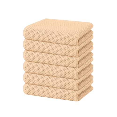 Homaxy 100% Cotton Waffle Weave Kitchen Dish Towels 6-Pack, Apricot - color: Apricot, size: 13 X 28 - 6 Pack